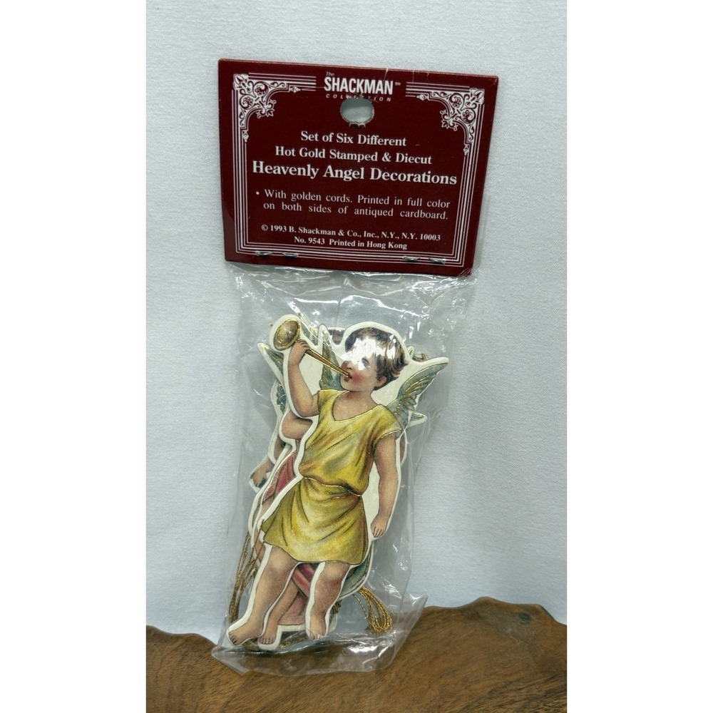 Vintage Shackman Heavenly Angels Christmas Ornaments Gold Stamped Diecut (6)